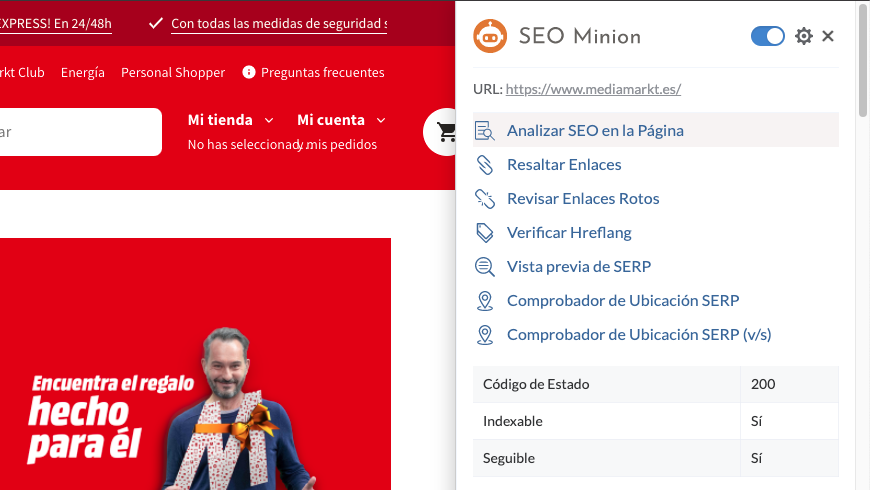 SEO Minion Extensión SEO para Chrome gratuita para tu web. Nacho de Gregorio especialista SEO