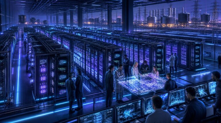 Centro de datos de inteligencia artificial con miles de GPUs