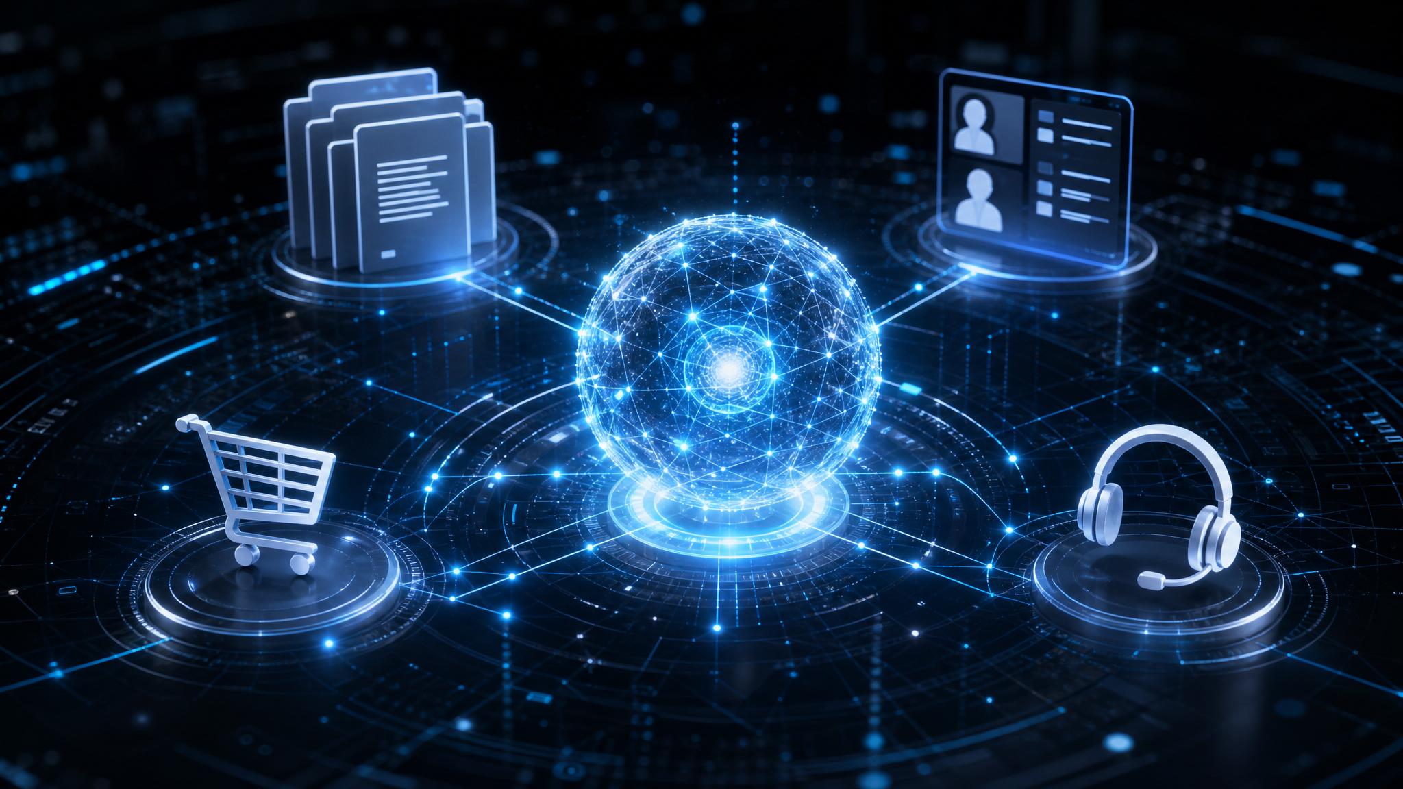 Datos empresariales centralizados conectados a un agente de inteligencia artificial