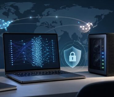 Ilustración editorial sobre IA local, modelos abiertos, privacidad y Silicon Valley