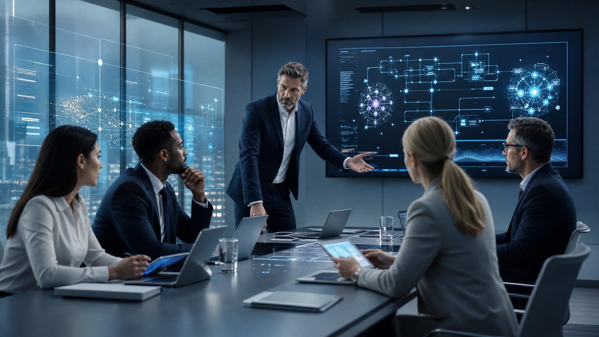 Equipo directivo rediseñando procesos de negocio con inteligencia artificial