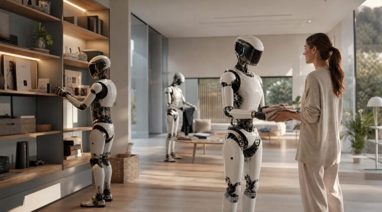Robots humanoides colaborando en tareas domésticas